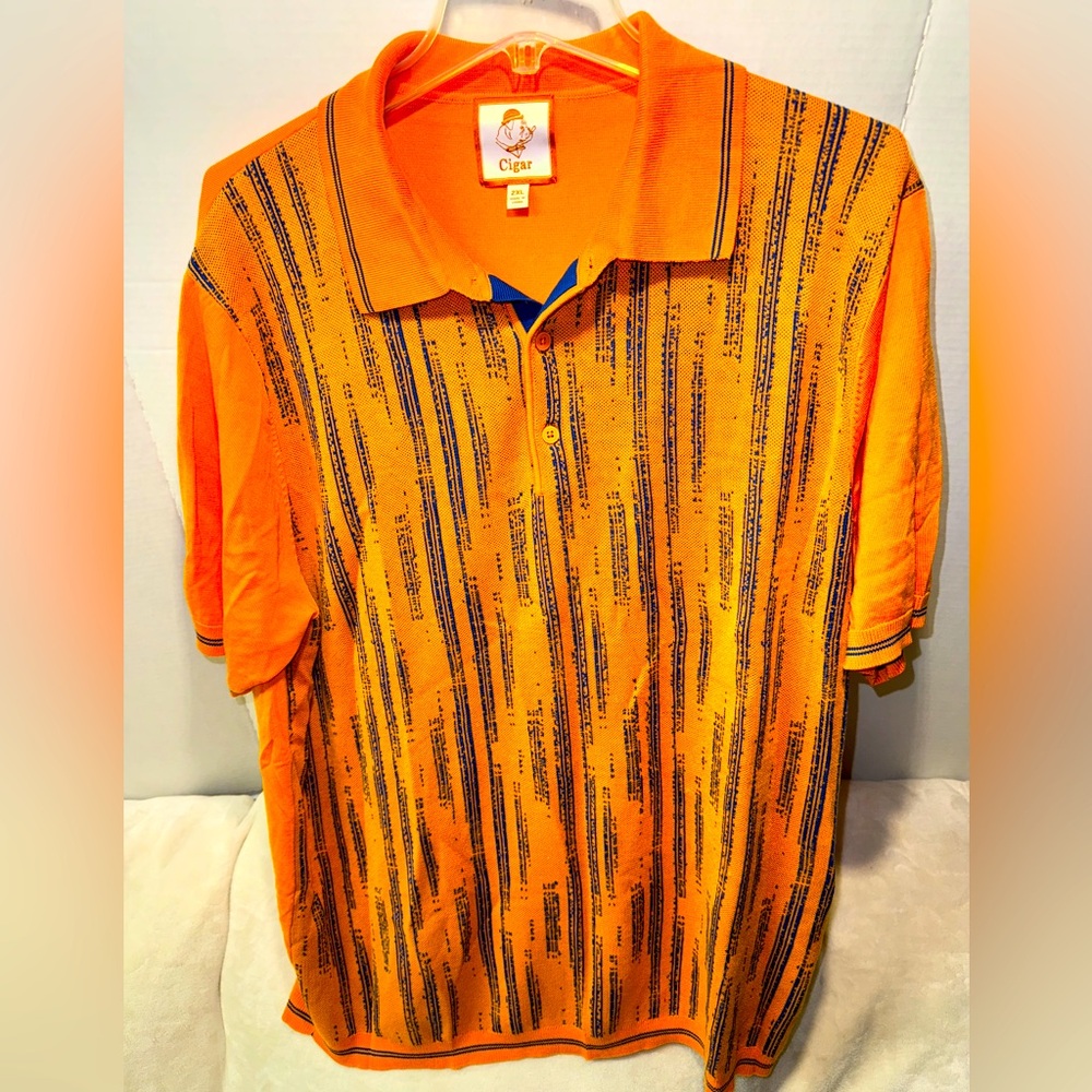 Cigar Shirt Papaya Summer Dress Polo Orange Black 100% Tencel Fabric Men’s 2XL